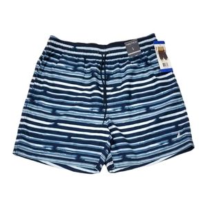 Nautica Men Swim Trunk Blue Striped Large New with Tags